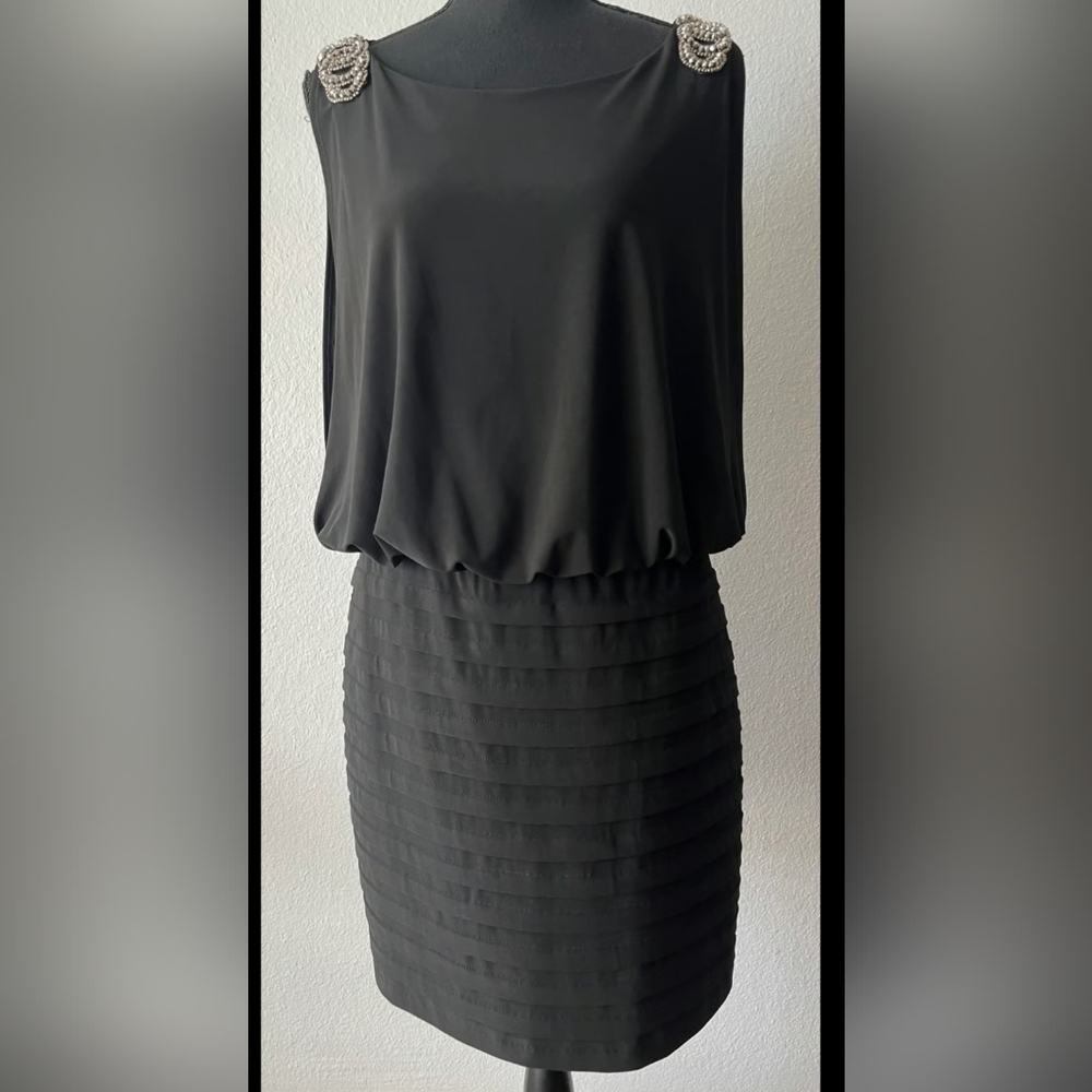 COLLECTION DRESS BARN WOMEN'S BLACK EMBELLISHED SHOULDER COCKTAIL DRESS SIZE 12
